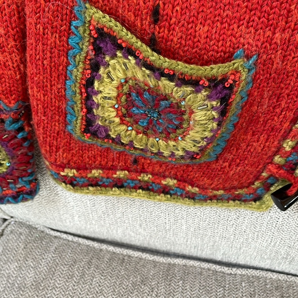 Handcrafted Red Wool Jacket with Multicolor Accents - Picture 10 of 12